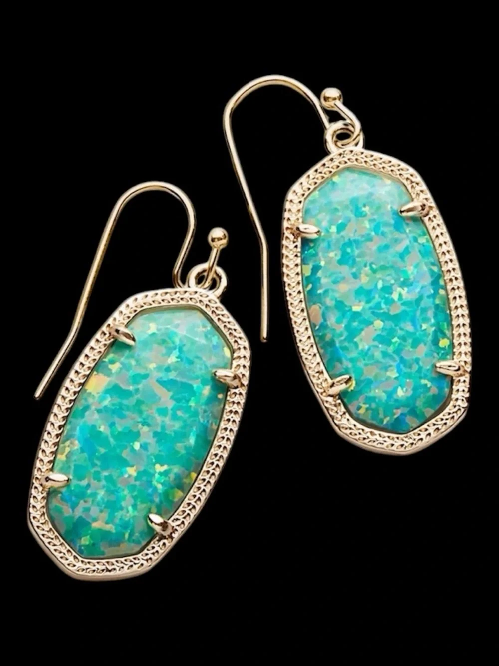 Kendra Scott Dani Gold Earrings in Aqua Kyocera Opal - Picture 1 of 8